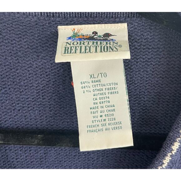 VTG Northern Reflections Fall Scarecrow Sweater Vest Navy Zip Front extra large - Picture 7 of 10